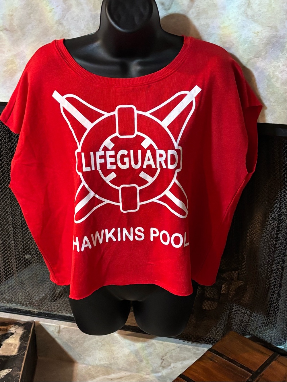 Stranger Things Hawkins Lifeguard Crop Top NWT Red Netflix Official Merch Med - Picture 2 of 11